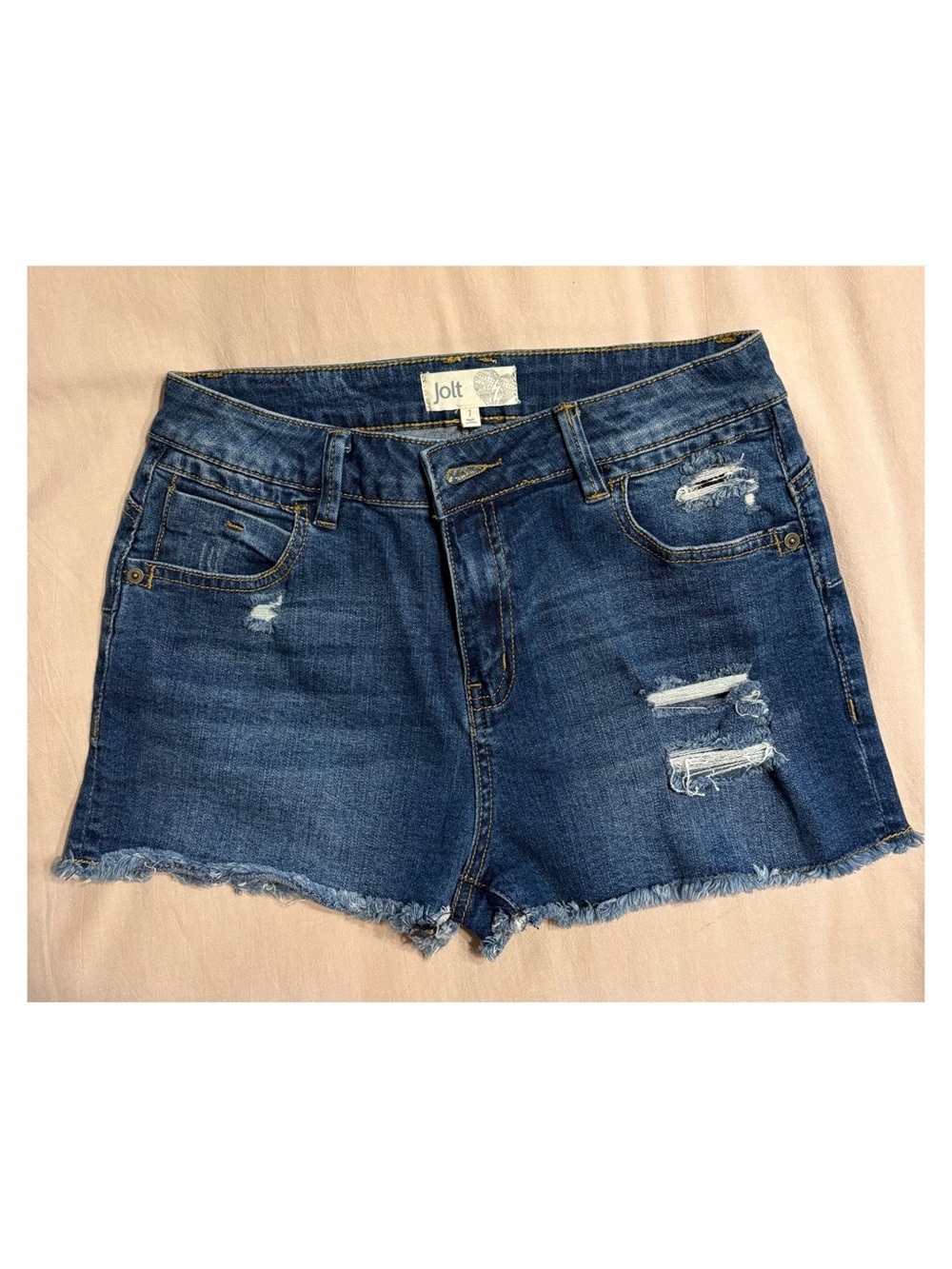 Jolt Distressed Dark Blue Denim Cutoff Shorts